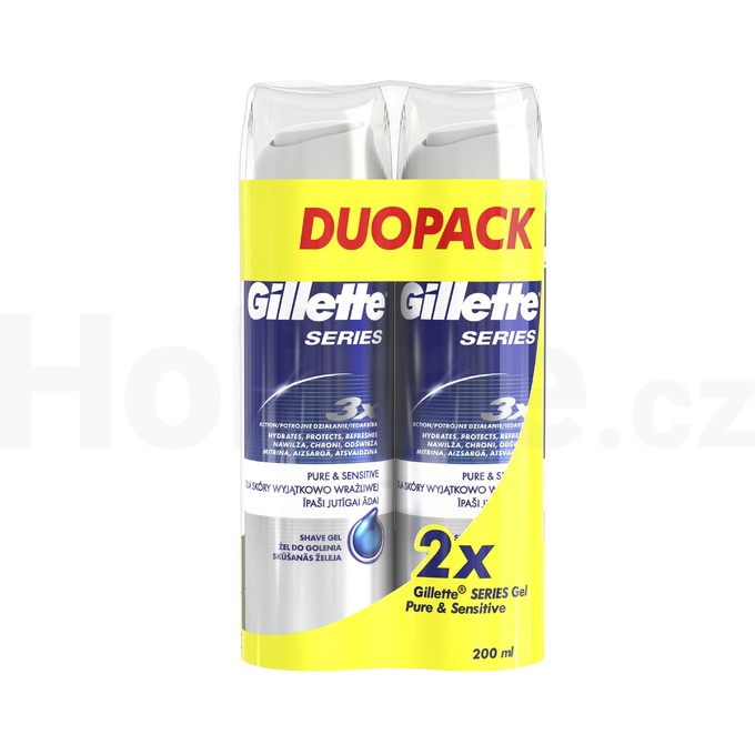 Gillette Series Pure&Sensitive gel na holení 2×200 ml