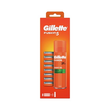 Gillette Fusion Manual náhradní hlavice 8 ks + gel na holení 200 ml