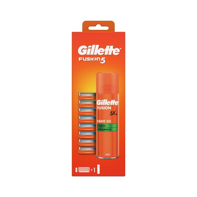 Gillette Fusion náhradní hlavice 8 ks + gel na holení 200 ml