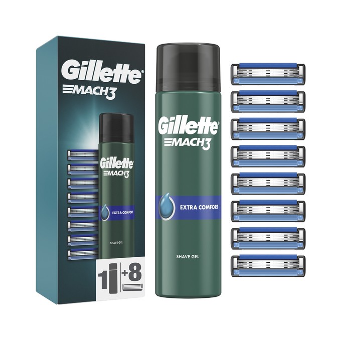 Gillette Mach3 náhradní hlavice 8 ks + gel na holení