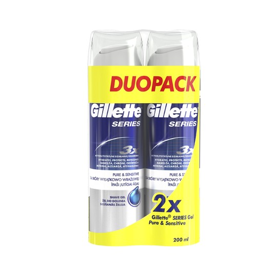 Gillette Series Pure&Sensitive gel na holení 2×200 ml
