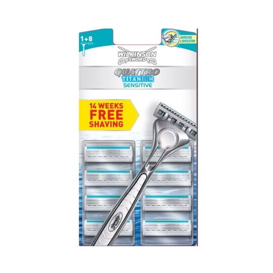 Wilkinson Quattro Titanium Sensitive holicí strojek + 8 hlavic