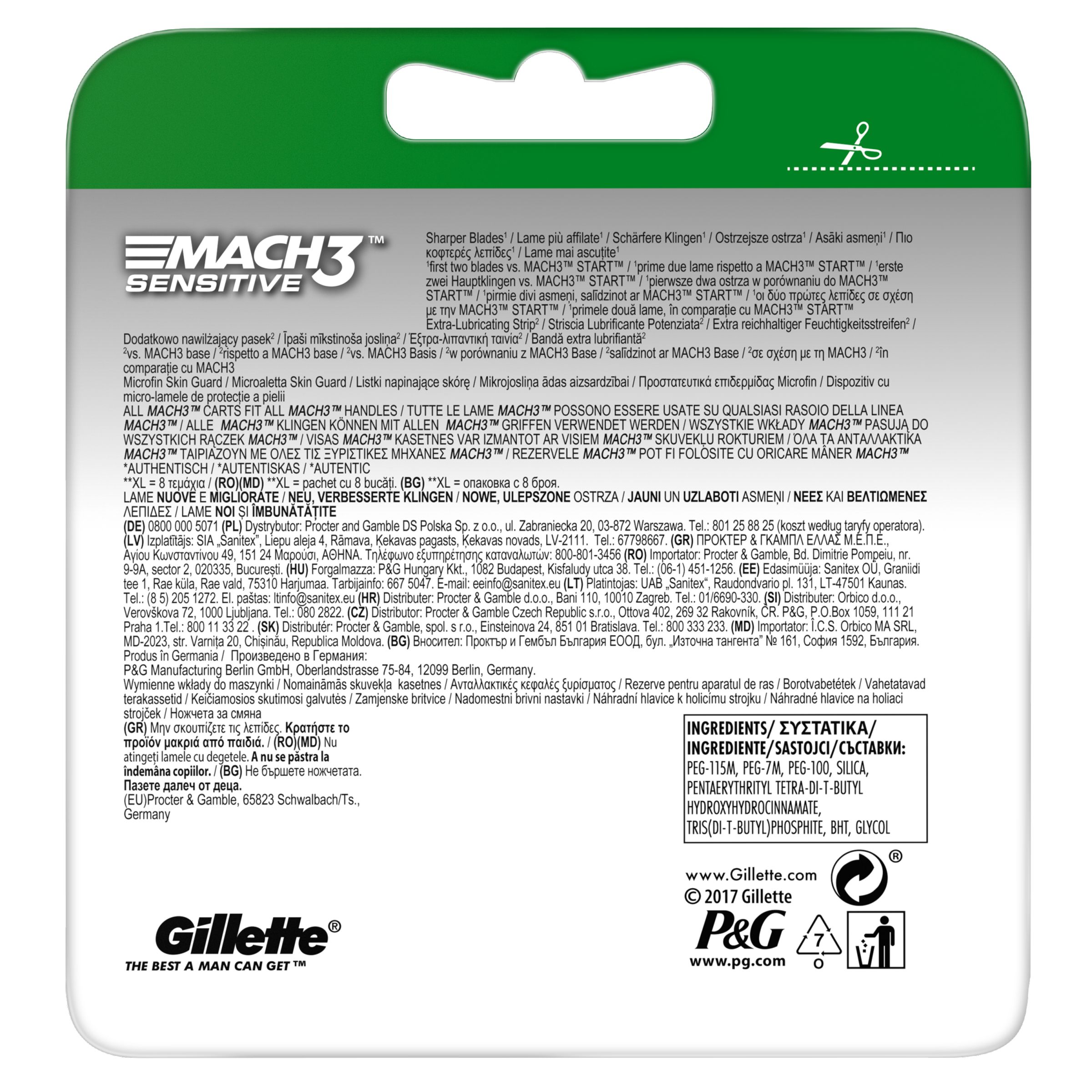 Gillette Mach3 Sensitive náhradní hlavice 8 ks