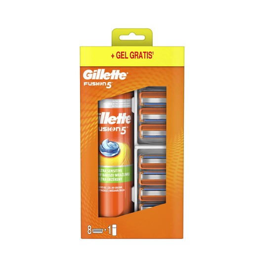 Gillette Fusion Manual náhradní hlavice 8 ks + gel na holení 200 ml